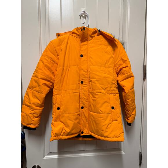 Winter Coat Warm Quilted Puffer Jacket Hooded Parka Water Resistant Orange 10-12 - Picture 2 of 6